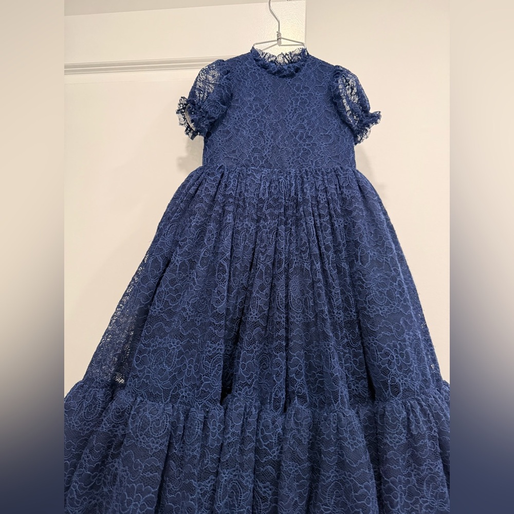 Custom Made Elegant Blue Lace Dress for Little Girls